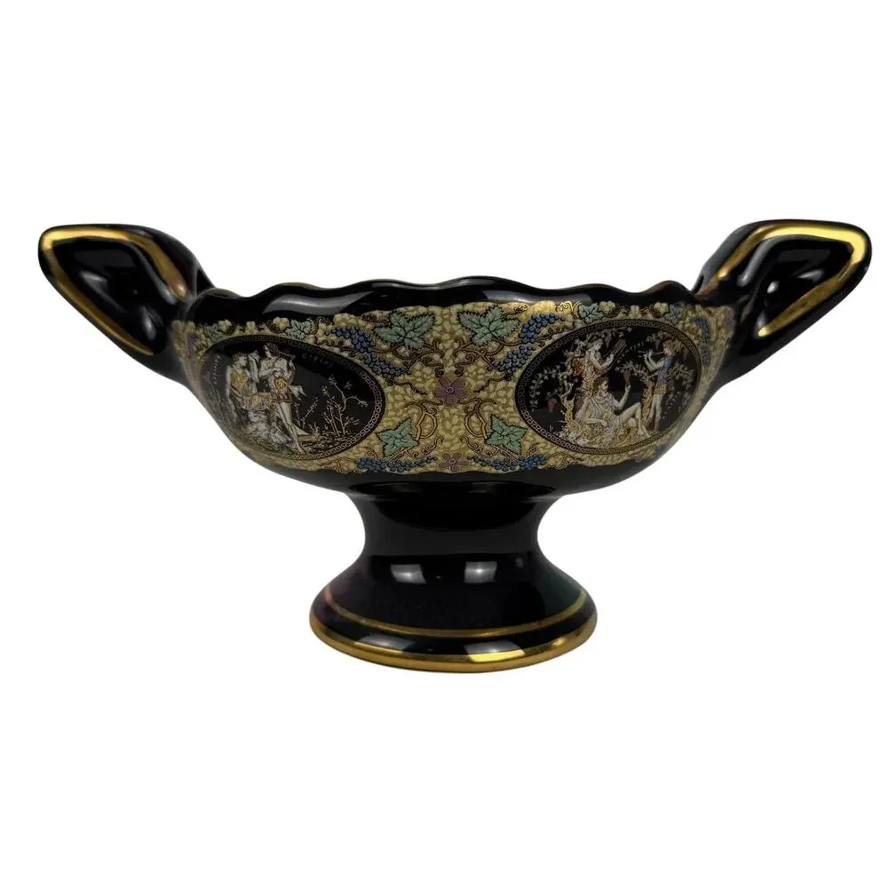 Stella Terracotta Vase Decorative Bowl Greek Stamped Black 24kt Gold Detail